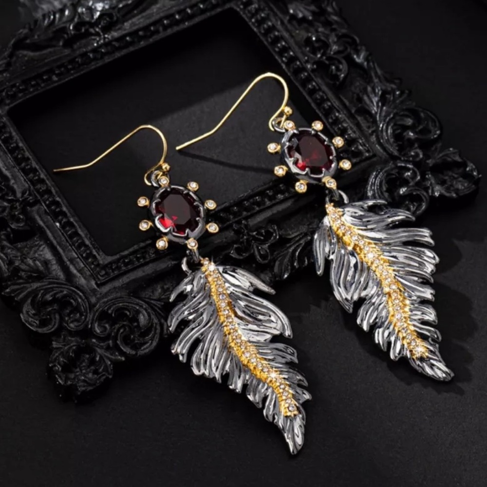 ALEXIS BITTAR • Crystal Feather Leaf Drop Earrings - Picture 5 of 5